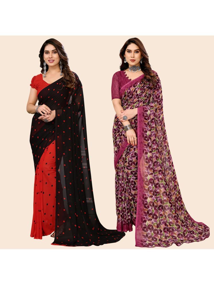     			ANAND SAREES Georgette Printed Saree With Blouse Piece - Multicolour ( Pack of 2 )