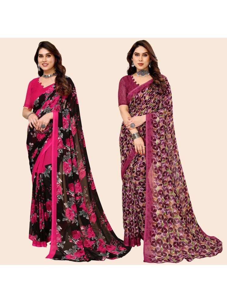     			ANAND SAREES Georgette Printed Saree With Blouse Piece - Multicolour ( Pack of 2 )