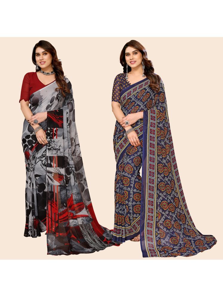     			ANAND SAREES Georgette Printed Saree With Blouse Piece - Multicolour ( Pack of 2 )