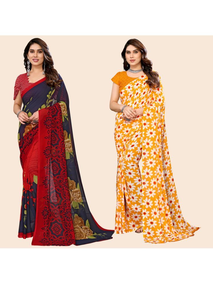     			ANAND SAREES Georgette Printed Saree With Blouse Piece - Multicolour ( Pack of 2 )