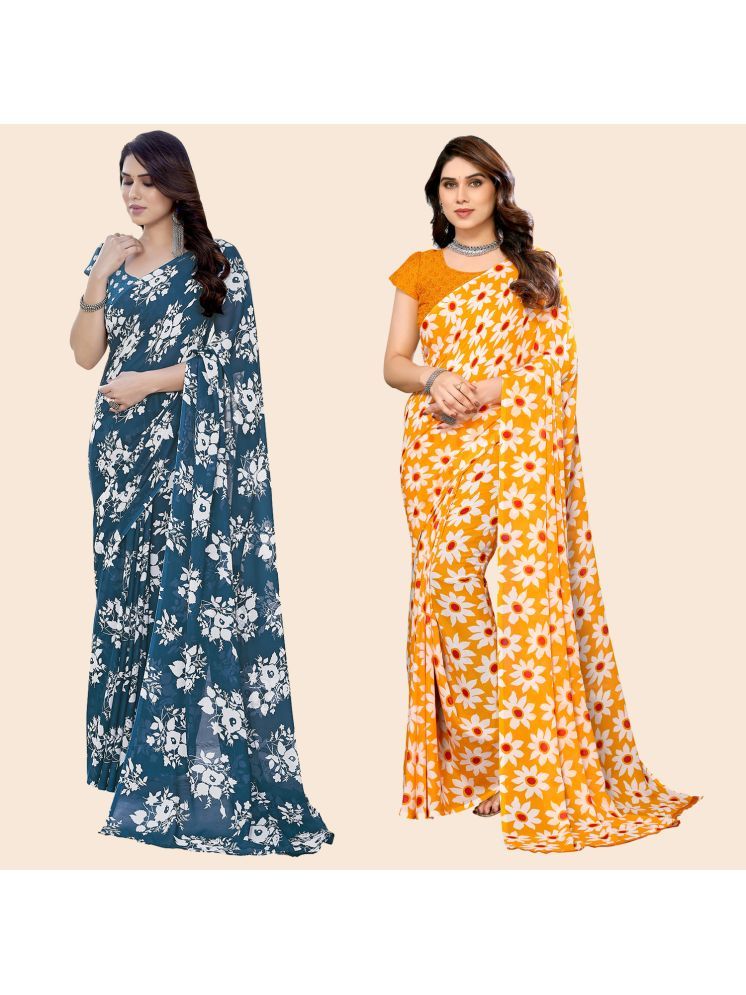     			ANAND SAREES Georgette Printed Saree With Blouse Piece - Multicolour ( Pack of 2 )