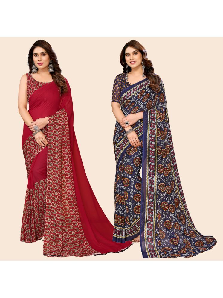     			ANAND SAREES Georgette Printed Saree With Blouse Piece - Multicolour ( Pack of 2 )