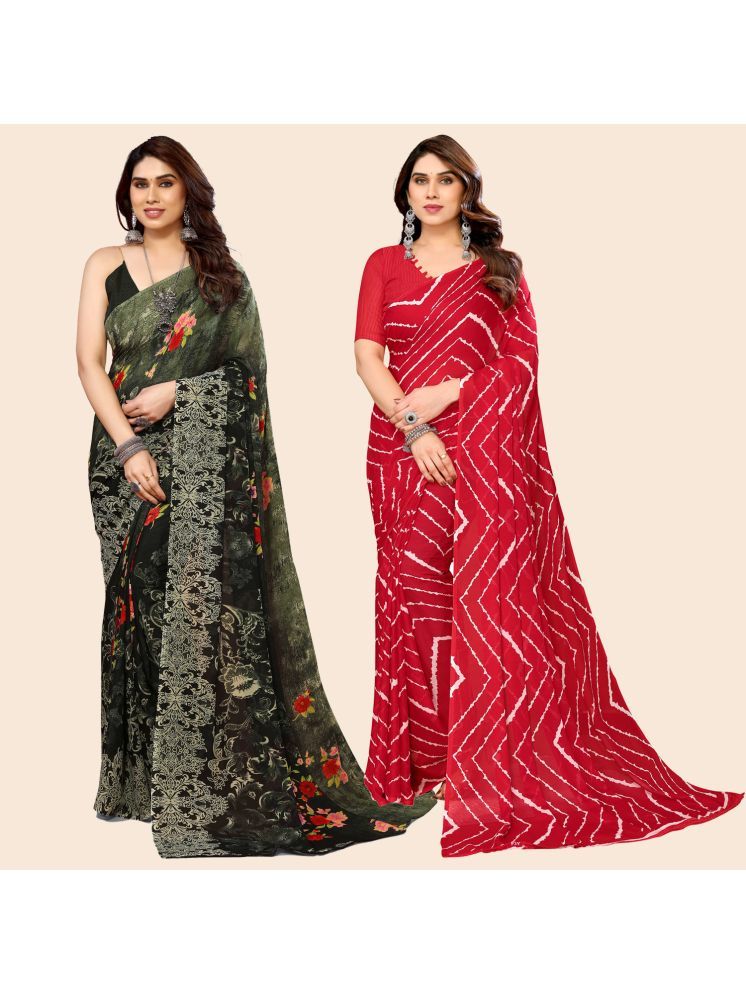     			ANAND SAREES Georgette Printed Saree With Blouse Piece - Multicolour ( Pack of 2 )