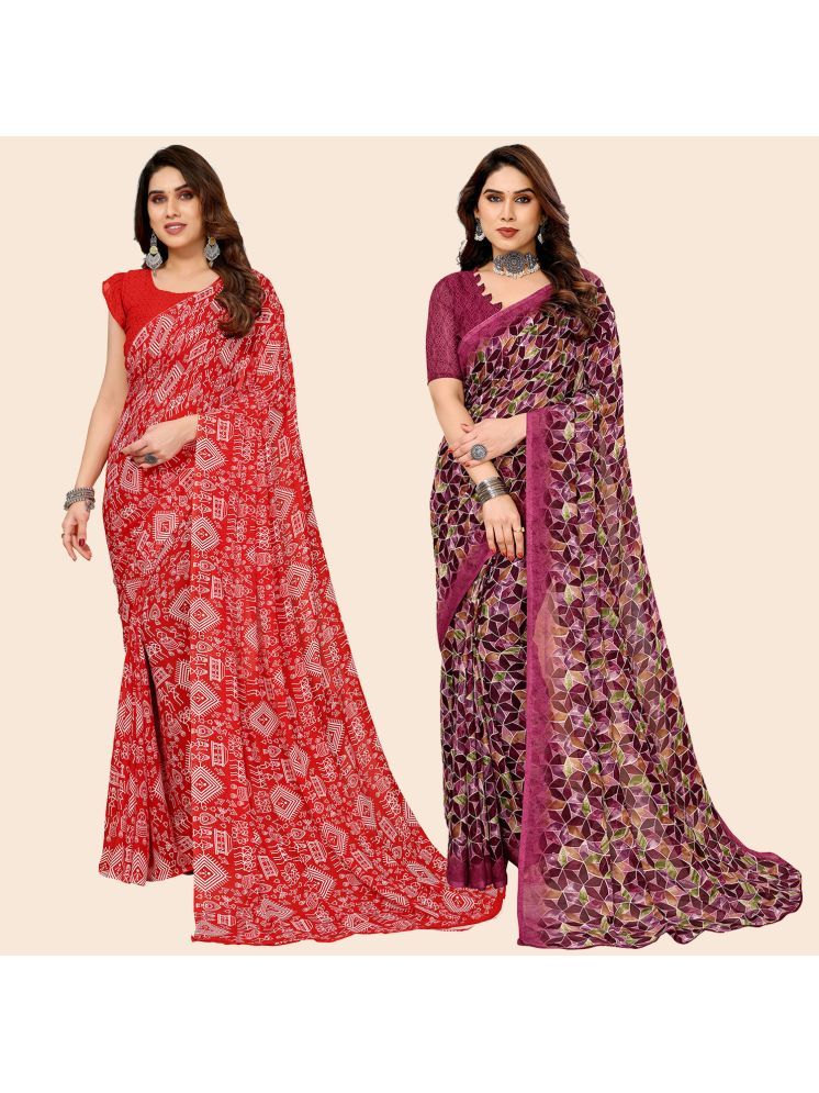     			ANAND SAREES Georgette Printed Saree With Blouse Piece - Multicolour ( Pack of 2 )