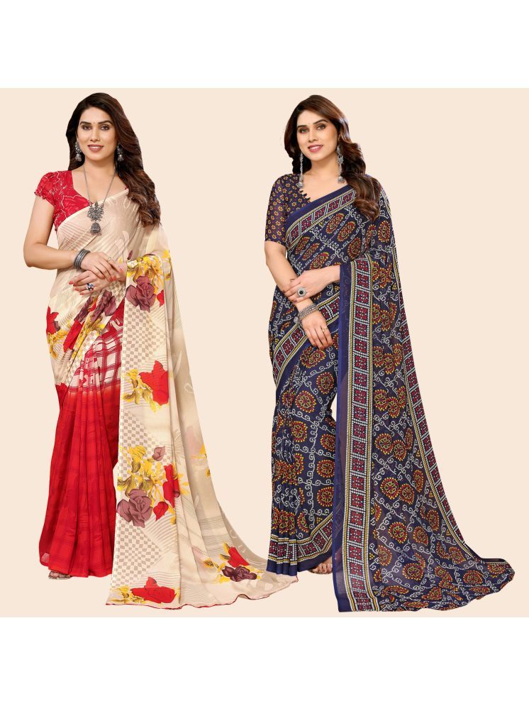     			ANAND SAREES Georgette Printed Saree With Blouse Piece - Multicolour ( Pack of 2 )