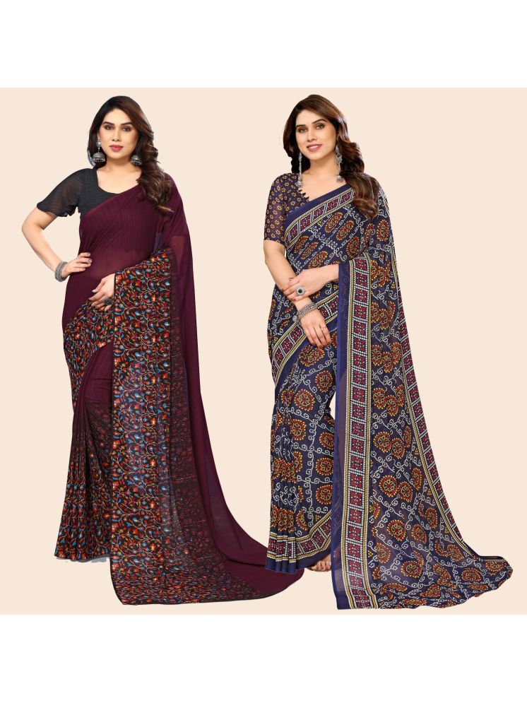     			ANAND SAREES Georgette Printed Saree With Blouse Piece - Multicolour ( Pack of 2 )