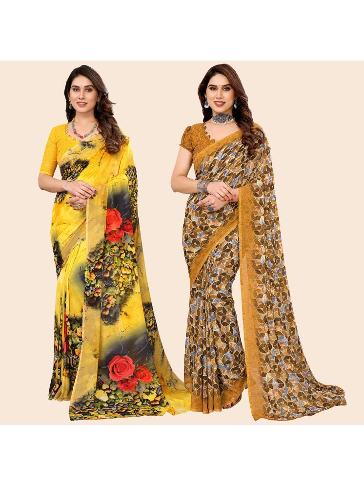     			ANAND SAREES Georgette Printed Saree With Blouse Piece - Multicolour ( Pack of 2 )