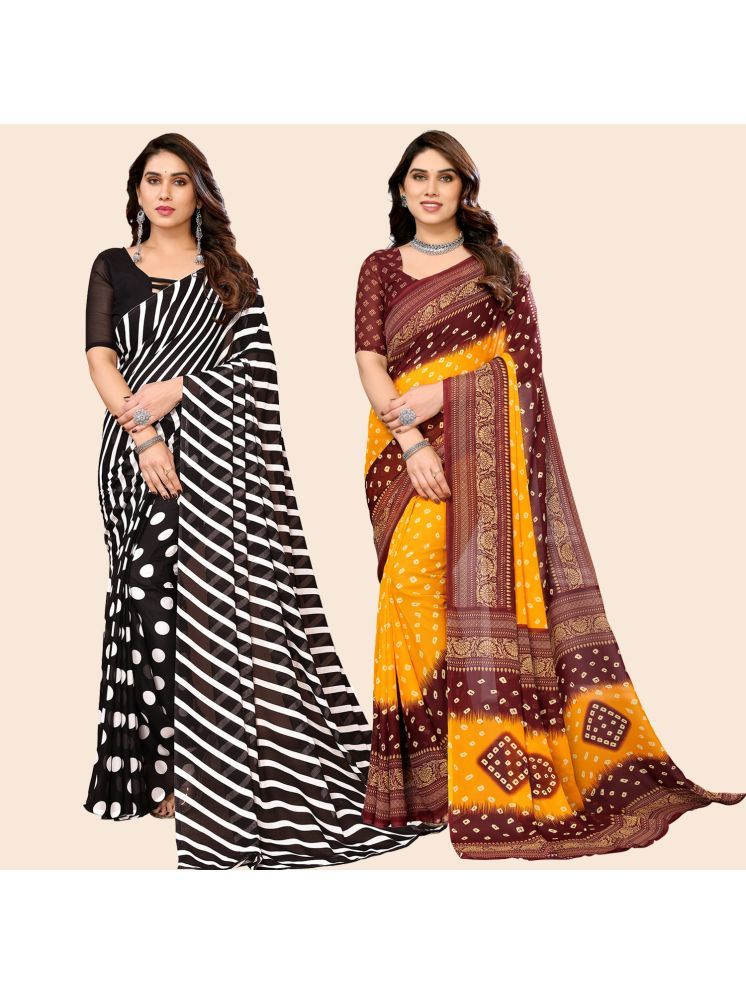     			ANAND SAREES Georgette Striped Saree With Blouse Piece - Multicolour ( Pack of 2 )