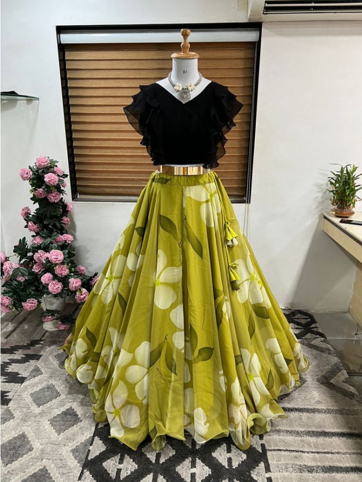     			Apnisha Green Georgette Frill Stitched Lehenga Single