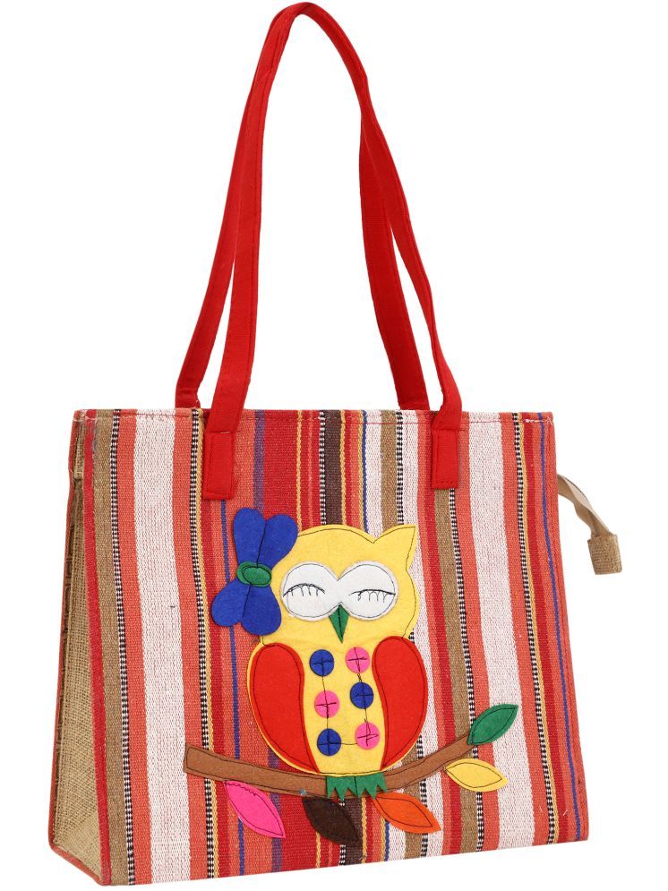     			ENSAC Red Jute Tote Bag