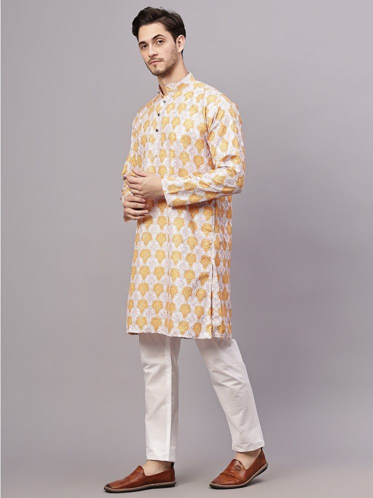     			FIREFISH Yellow Cotton Blend Regular Fit Men's Kurta Pyjama Set ( Pack of 1 )