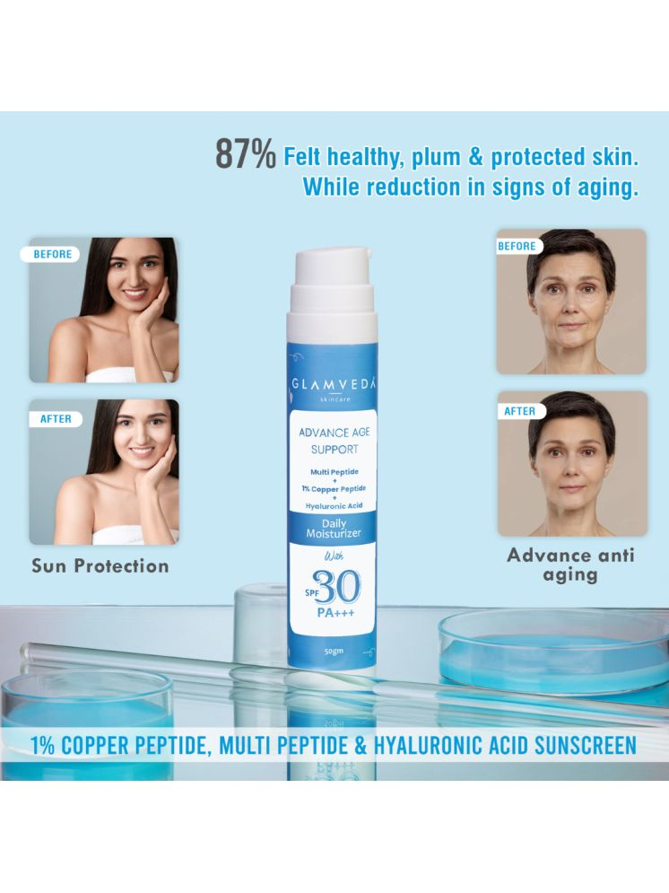     			Glamveda 1% Copper peptide Advance Age Support Sunscreen SPF 30 +++ with Centella Asiatica | 50gm