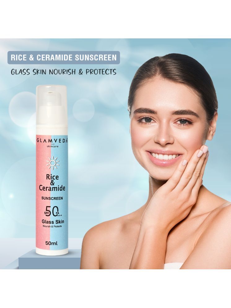     			Glamveda Glass Skin Rice & Ceramide Dewy Sunscreen SPF 50 PA+++ |50 ml