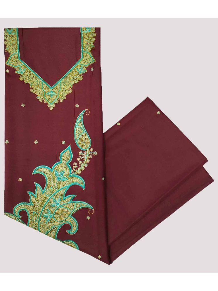     			KASHMIRI Unstitched Cotton Embroidered Dress Material - Maroon ( Pack of 1 )