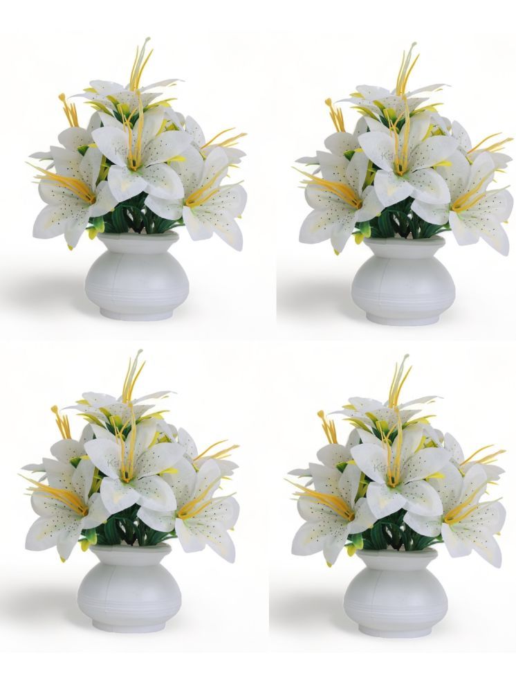     			KanRaj - White Wild Artificial Flowers Bunch ( Pack of 4 )