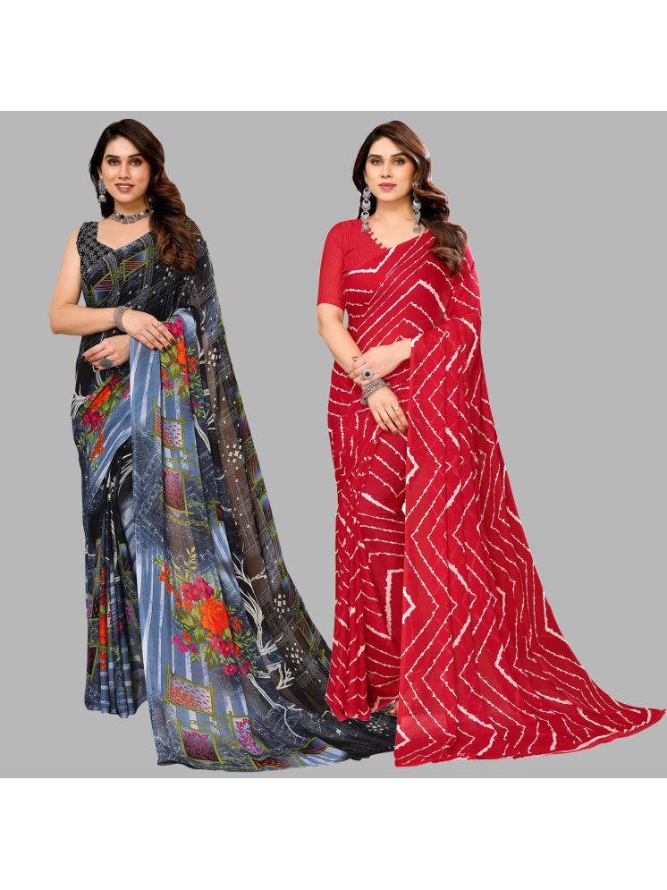     			Kashvi Sarees Georgette Printed Saree With Blouse Piece - Multicolour ( Pack of 2 )