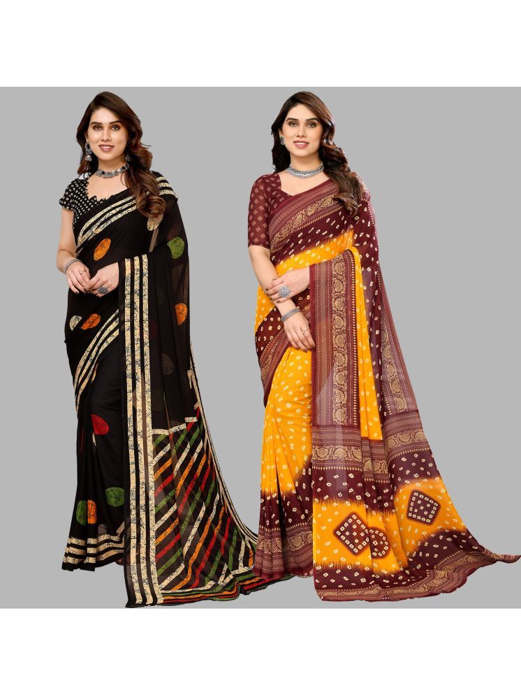     			Kashvi Sarees Georgette Printed Saree With Blouse Piece - Multicolour ( Pack of 2 )