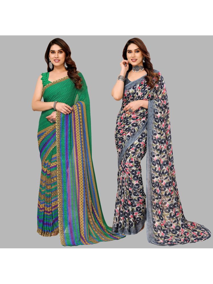     			Kashvi Sarees Georgette Printed Saree With Blouse Piece - Multicolour ( Pack of 2 )