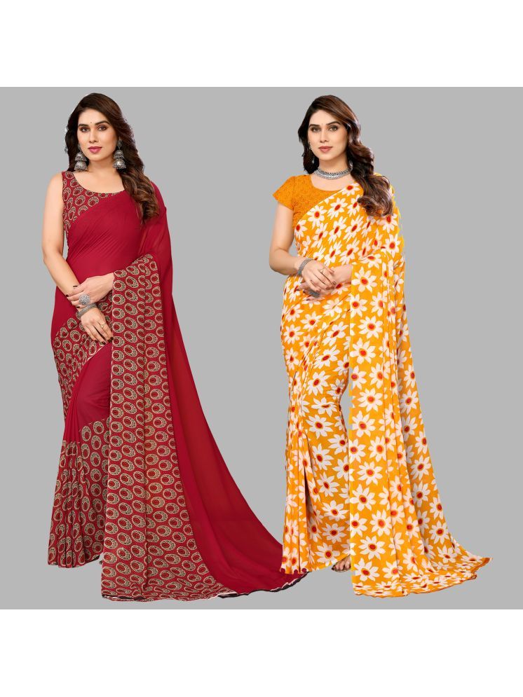     			Kashvi Sarees Georgette Printed Saree With Blouse Piece - Multicolour ( Pack of 2 )