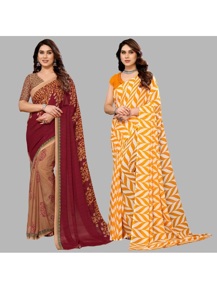     			Kashvi Sarees Georgette Printed Saree With Blouse Piece - Multicolour ( Pack of 2 )