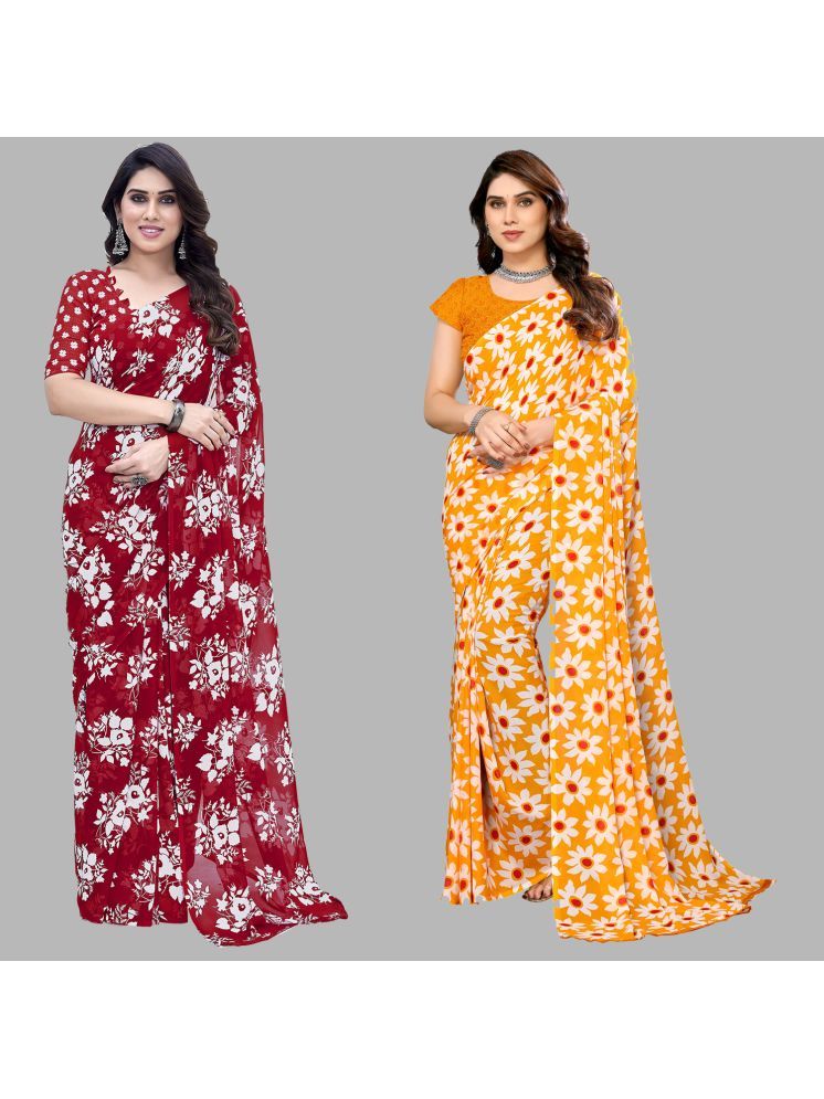     			Kashvi Sarees Georgette Printed Saree With Blouse Piece - Multicolour ( Pack of 2 )