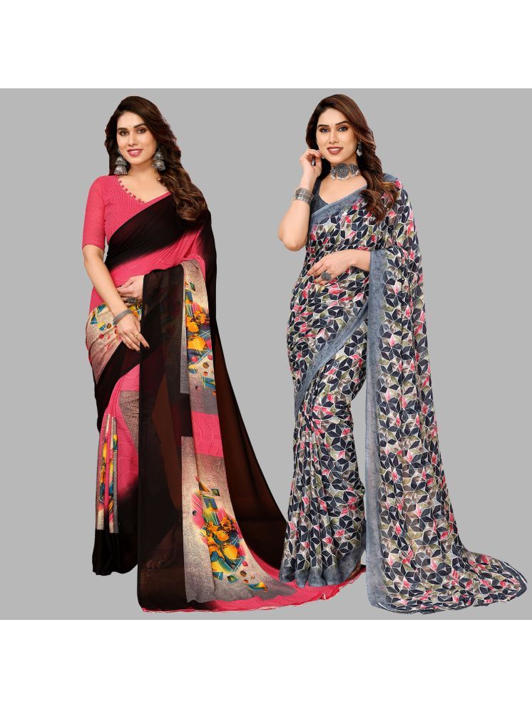     			Kashvi Sarees Georgette Printed Saree With Blouse Piece - Multicolour ( Pack of 2 )