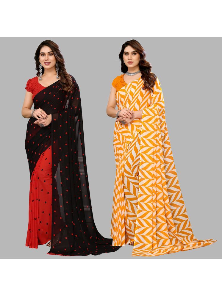     			Kashvi Sarees Georgette Printed Saree With Blouse Piece - Multicolour ( Pack of 2 )