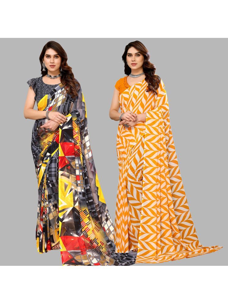     			Kashvi Sarees Georgette Printed Saree With Blouse Piece - Multicolour ( Pack of 2 )