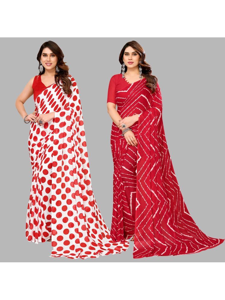     			Kashvi Sarees Georgette Printed Saree With Blouse Piece - Multicolour ( Pack of 2 )