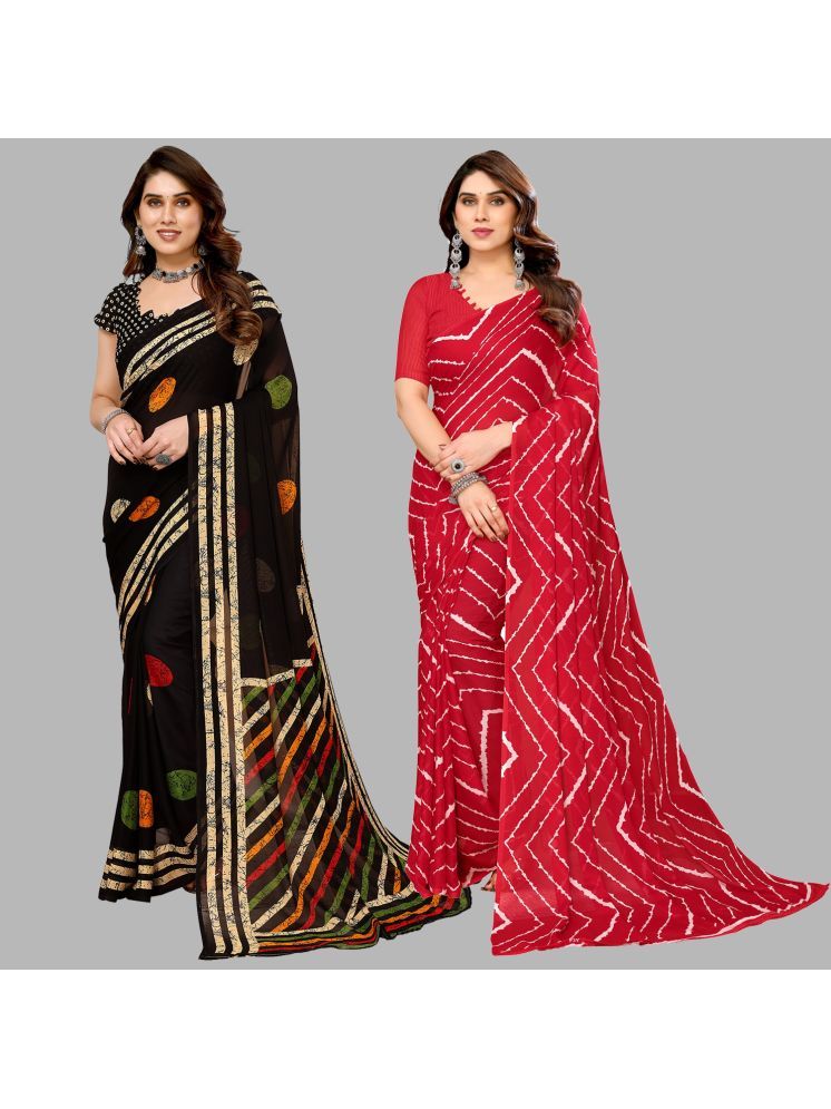     			Kashvi Sarees Georgette Printed Saree With Blouse Piece - Multicolour ( Pack of 2 )