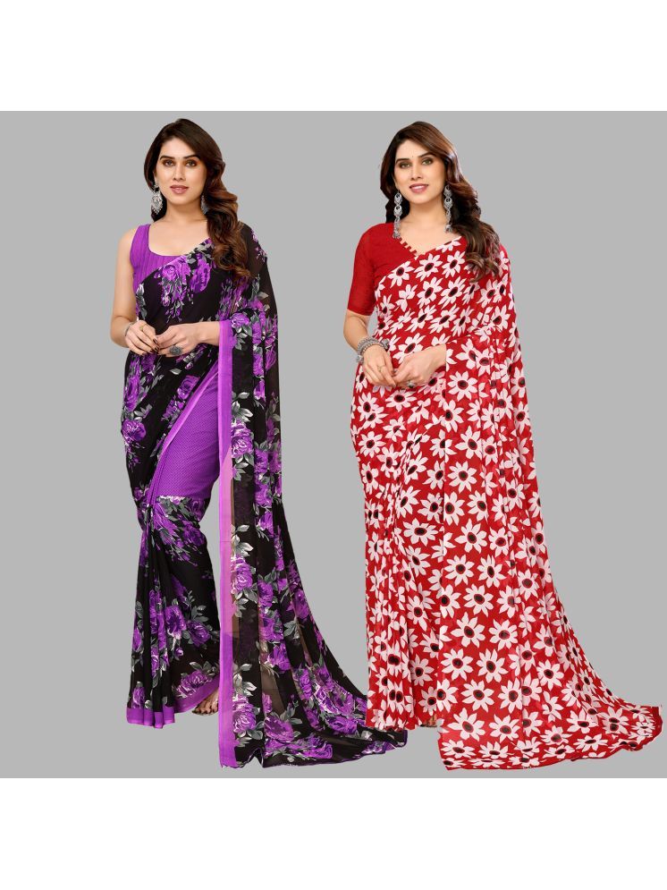     			Kashvi Sarees Georgette Printed Saree With Blouse Piece - Multicolour ( Pack of 2 )