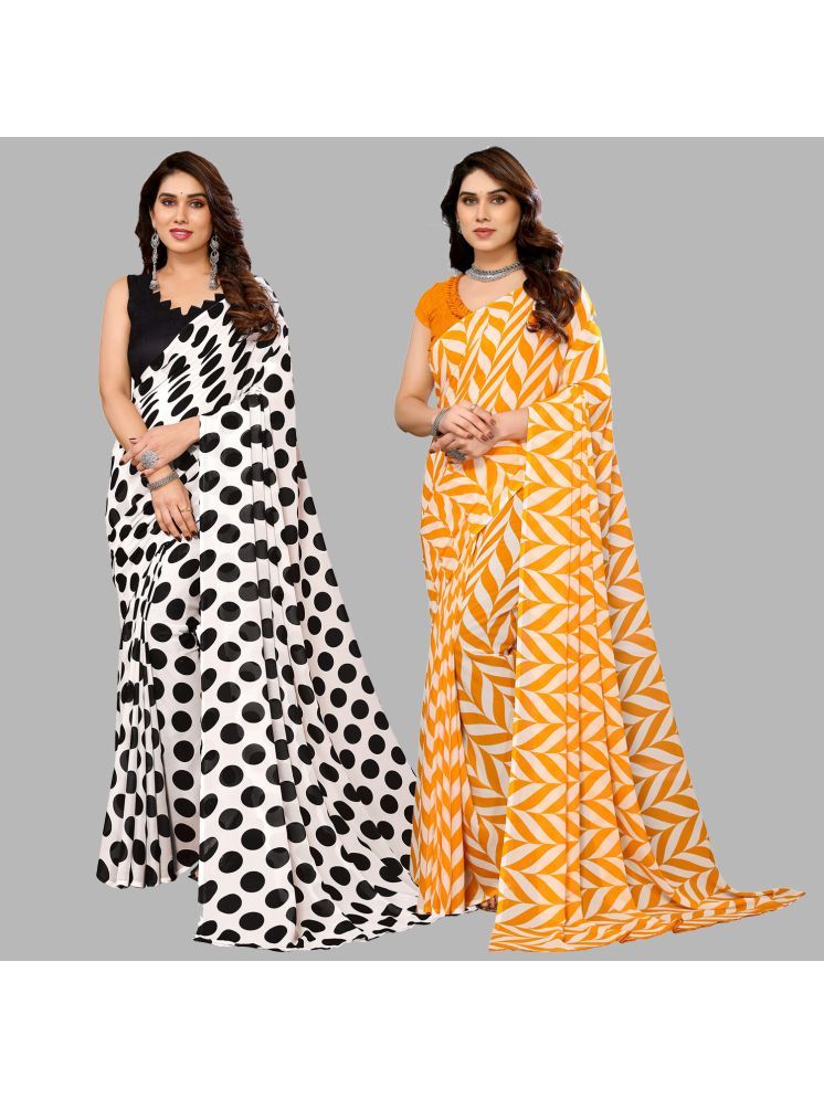     			Kashvi Sarees Georgette Printed Saree With Blouse Piece - Multicolour ( Pack of 2 )