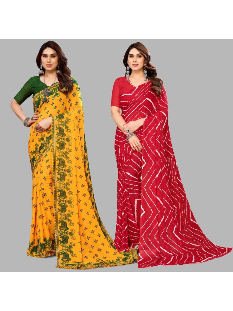     			Kashvi Sarees Georgette Printed Saree With Blouse Piece - Multicolour ( Pack of 2 )