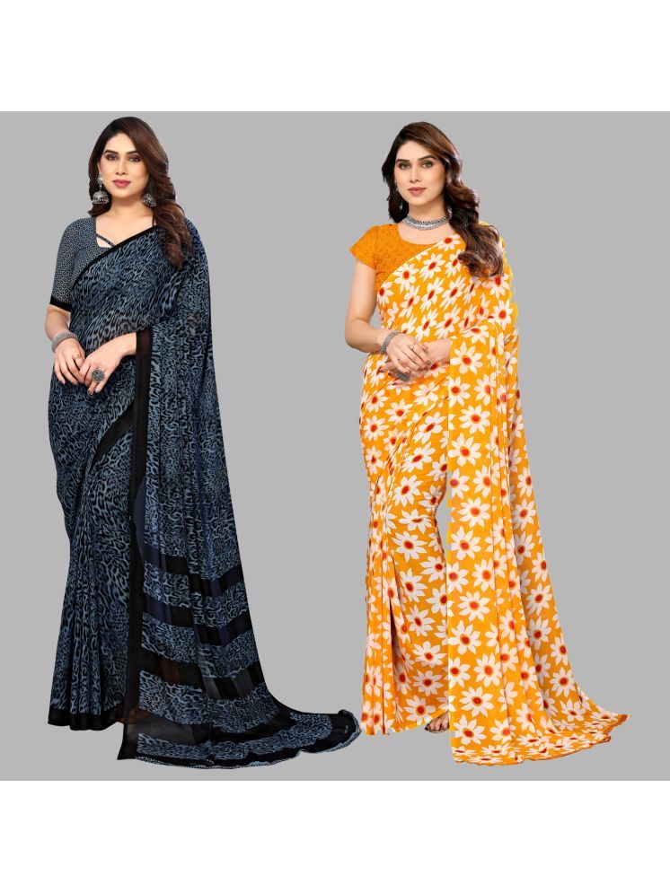     			Kashvi Sarees Georgette Printed Saree With Blouse Piece - Multicolour ( Pack of 2 )