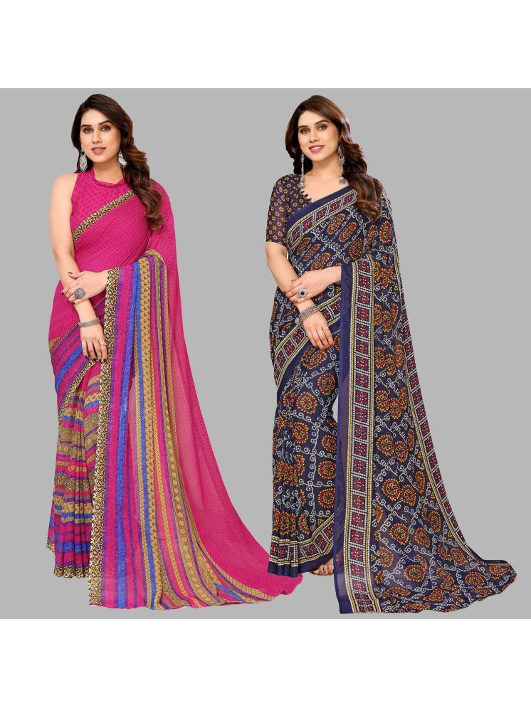     			Kashvi Sarees Georgette Printed Saree With Blouse Piece - Multicolour ( Pack of 2 )