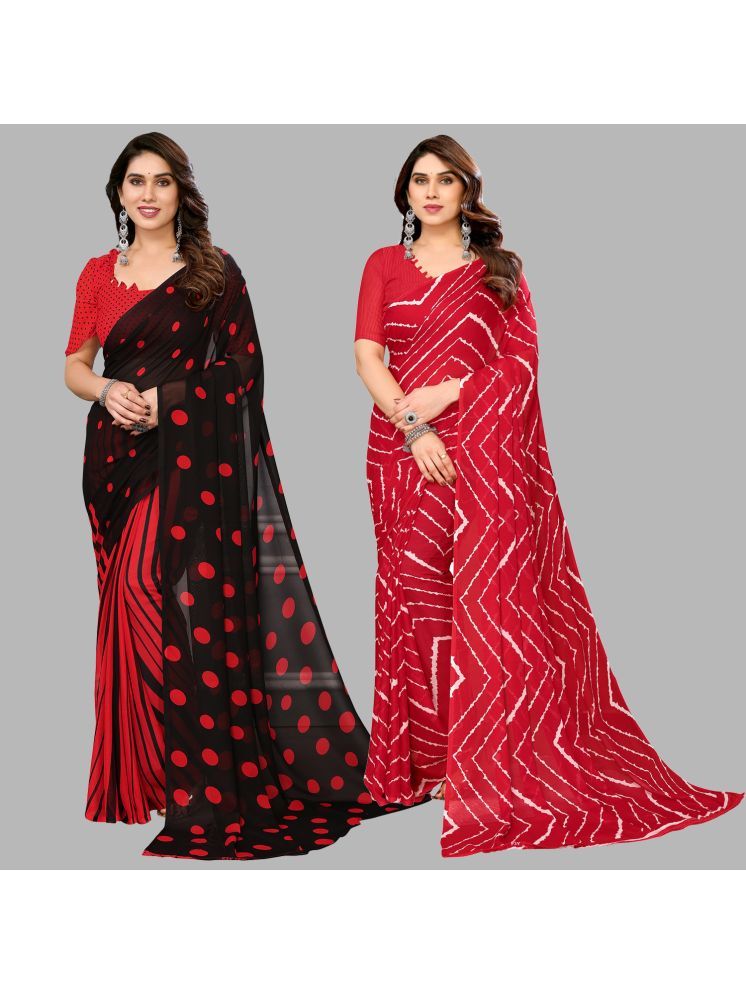     			Kashvi Sarees Georgette Printed Saree With Blouse Piece - Multicolour ( Pack of 2 )