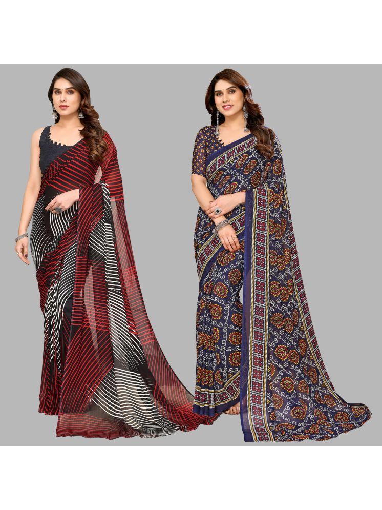     			Kashvi Sarees Georgette Printed Saree With Blouse Piece - Multicolour ( Pack of 2 )