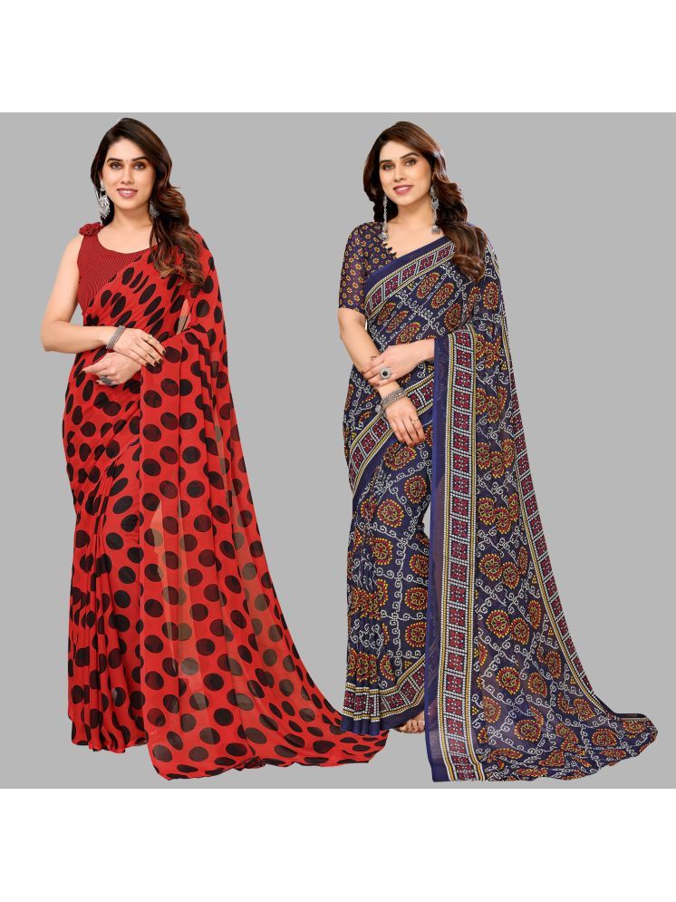     			Kashvi Sarees Georgette Printed Saree With Blouse Piece - Multicolour ( Pack of 2 )