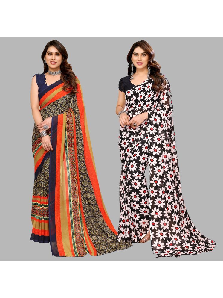     			Kashvi Sarees Georgette Printed Saree With Blouse Piece - Multicolour ( Pack of 2 )