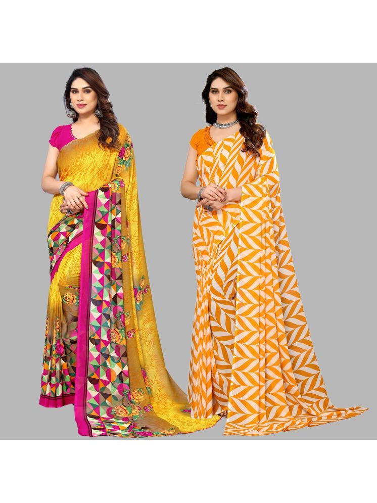     			Kashvi Sarees Georgette Printed Saree With Blouse Piece - Multicolour ( Pack of 2 )