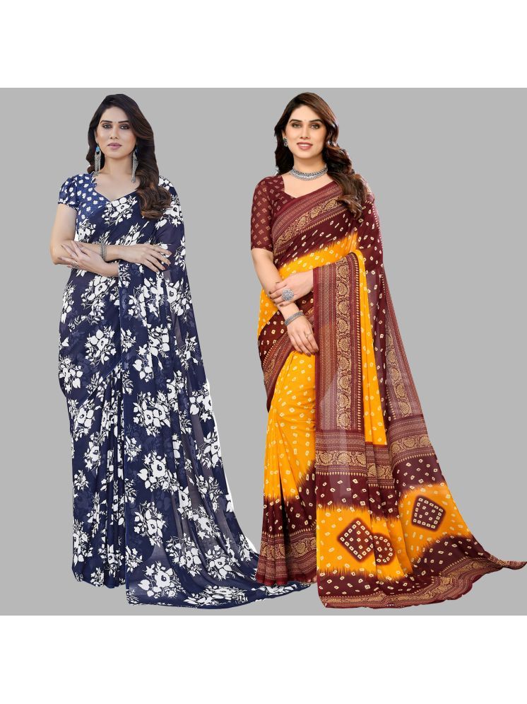     			Kashvi Sarees Georgette Printed Saree With Blouse Piece - Multicolour ( Pack of 2 )