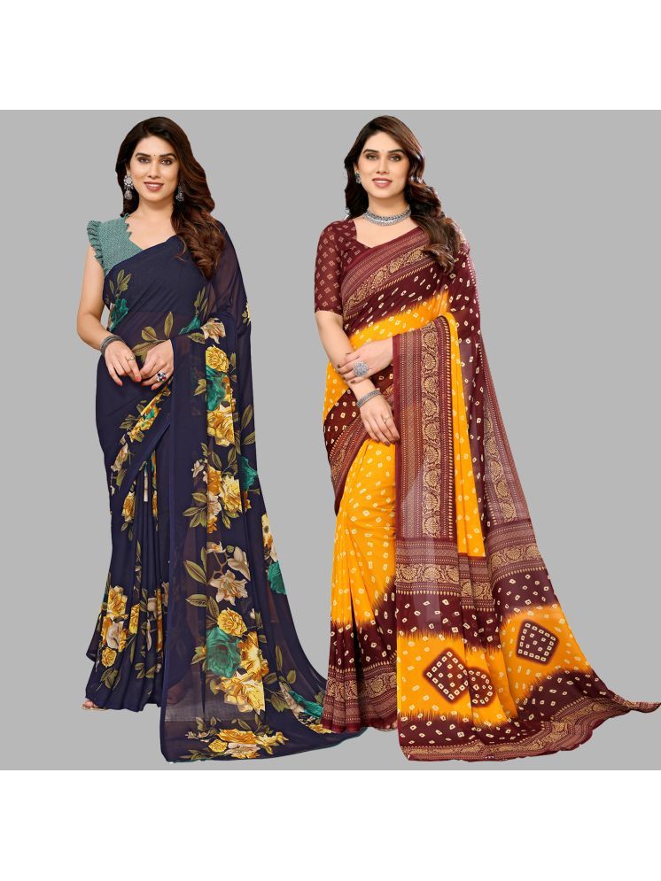     			Kashvi Sarees Georgette Printed Saree With Blouse Piece - Multicolour ( Pack of 2 )