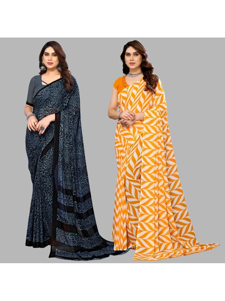     			Kashvi Sarees Georgette Printed Saree With Blouse Piece - Multicolour ( Pack of 2 )