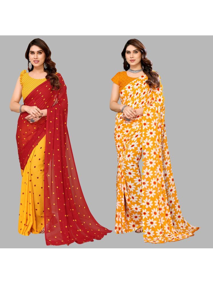     			Kashvi Sarees Georgette Printed Saree With Blouse Piece - Multicolour ( Pack of 2 )