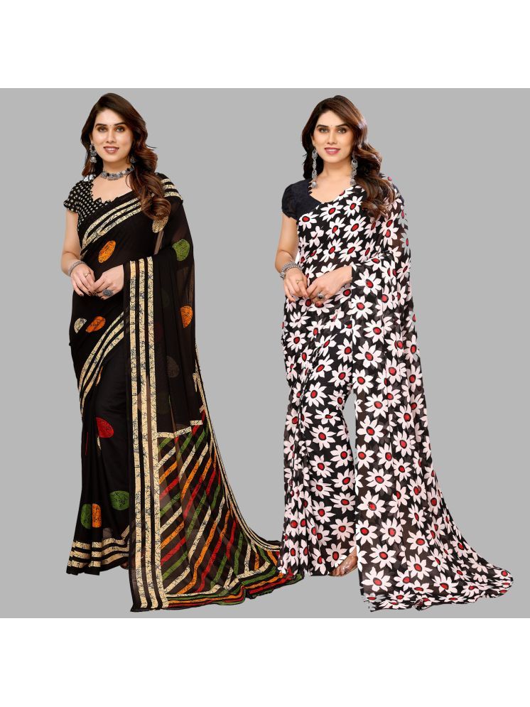     			Kashvi Sarees Georgette Printed Saree With Blouse Piece - Multicolour ( Pack of 2 )