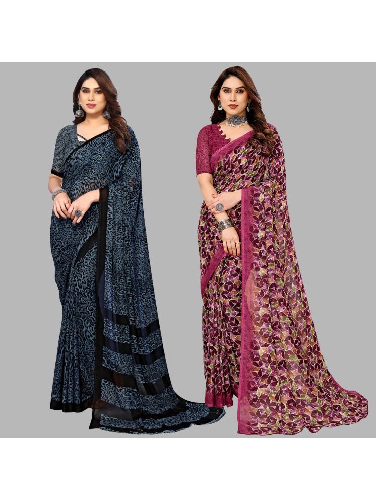     			Kashvi Sarees Georgette Printed Saree With Blouse Piece - Multicolour ( Pack of 2 )