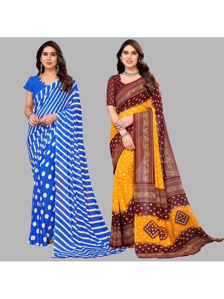     			Kashvi Sarees Georgette Printed Saree With Blouse Piece - Multicolour ( Pack of 2 )