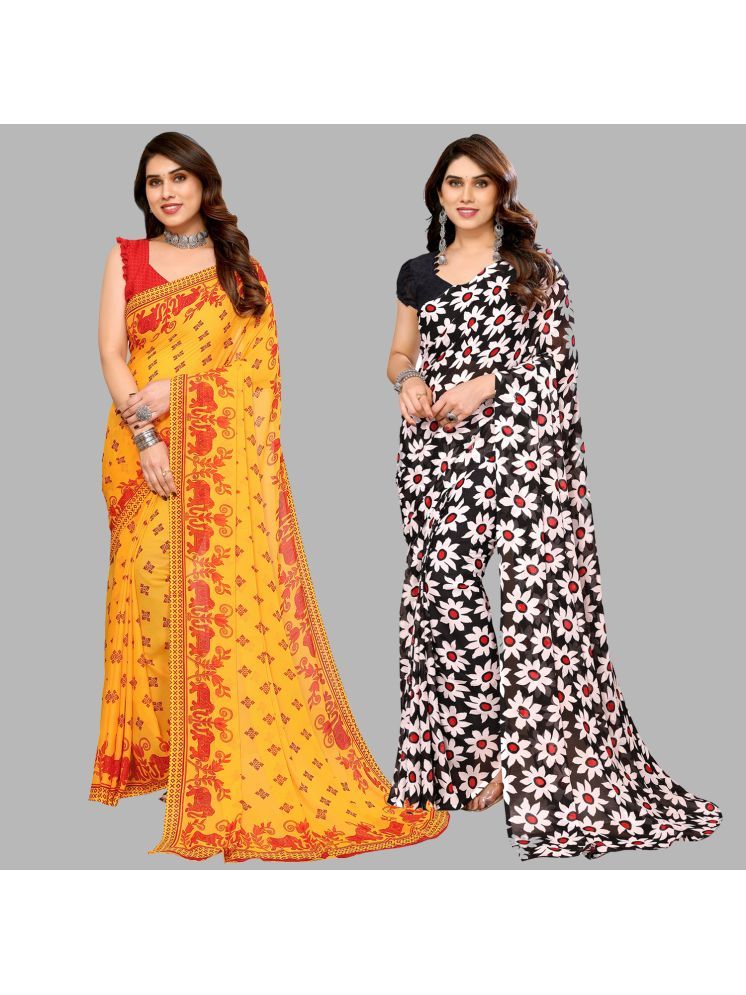     			Kashvi Sarees Georgette Printed Saree With Blouse Piece - Multicolour ( Pack of 2 )