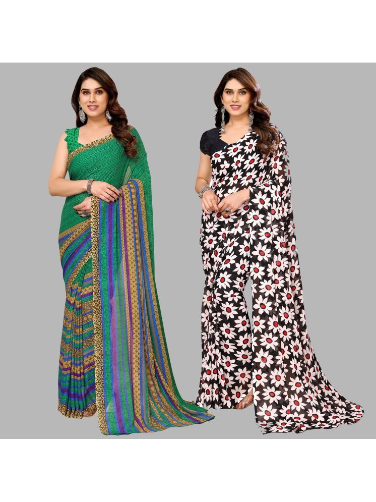     			Kashvi Sarees Georgette Printed Saree With Blouse Piece - Multicolour ( Pack of 2 )