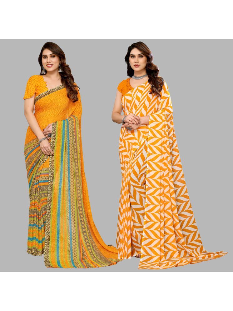     			Kashvi Sarees Georgette Printed Saree With Blouse Piece - Multicolour ( Pack of 2 )